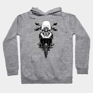 V Strom 1050XT Bike Front View Black and White Hoodie